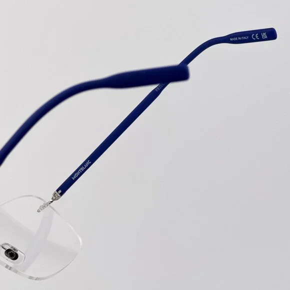 Montblanc Men Eyeglasses Silver Blue Rectangle Rimless FrameModel MB0222O 009